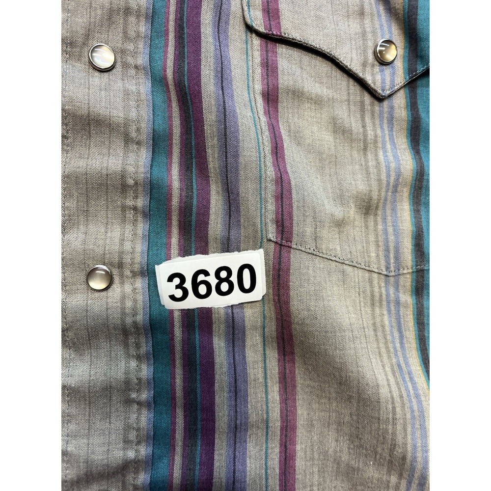 VTG PANHANDLE SLIM Western DENIM Shirt Striped USA Long Sleeve Mens 16.5x34 MED. - Picture 5 of 6